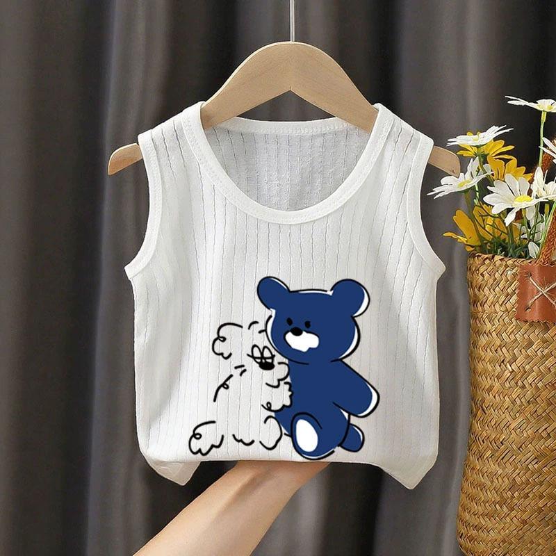 Children's Sleeveless Cotton Base Layer T-Shirt - Stylish White Vest for Boys and Girls
