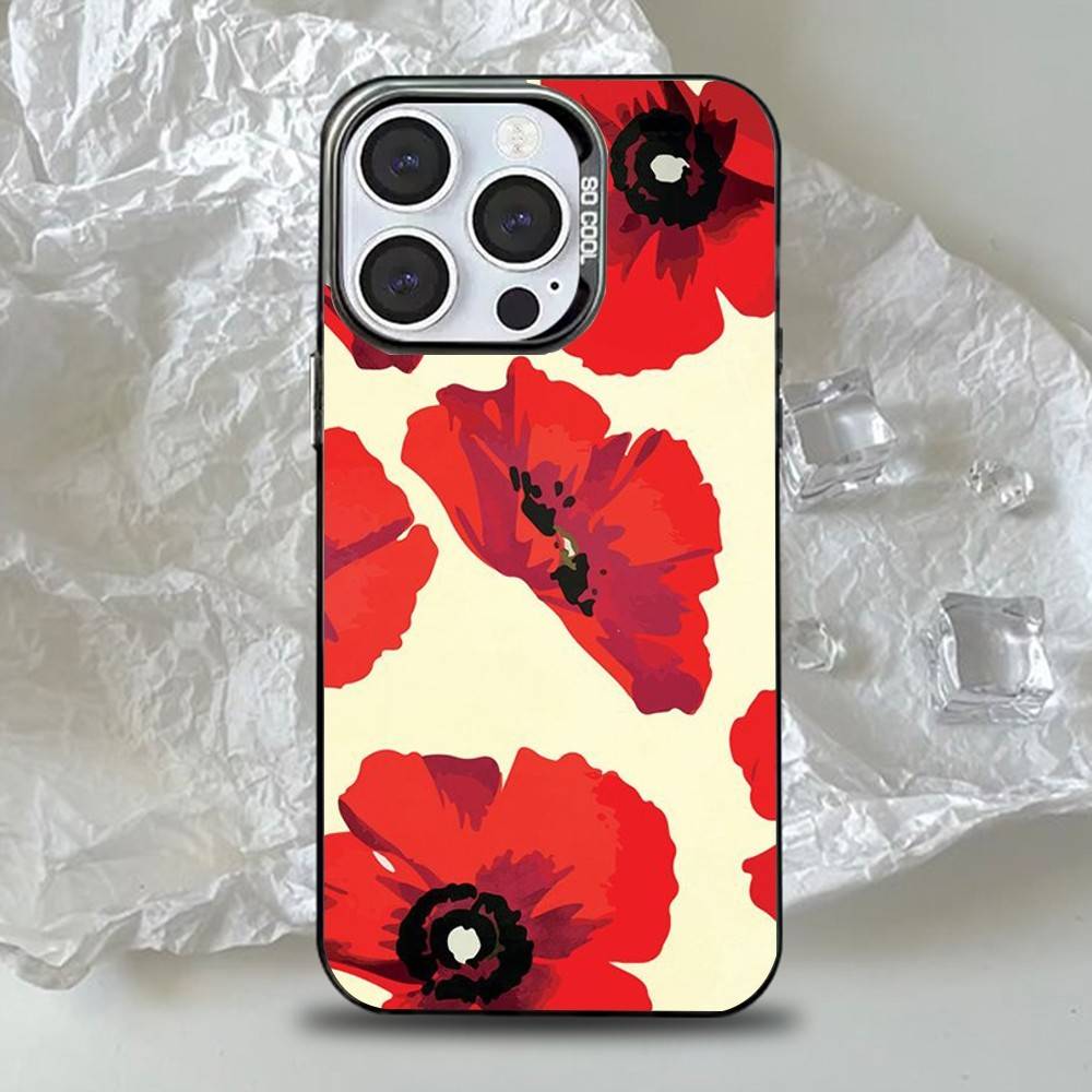 Red Poppy Watercolor Floral White Phone Case for iPhone 17 16 15 14 13 12 11 16E Series Pro Max Plus Double Layer Protection