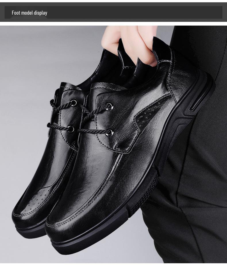 Men's Spring Low-Top Leather Lace-up Casual Shoes - Round Toe & Flat Sole