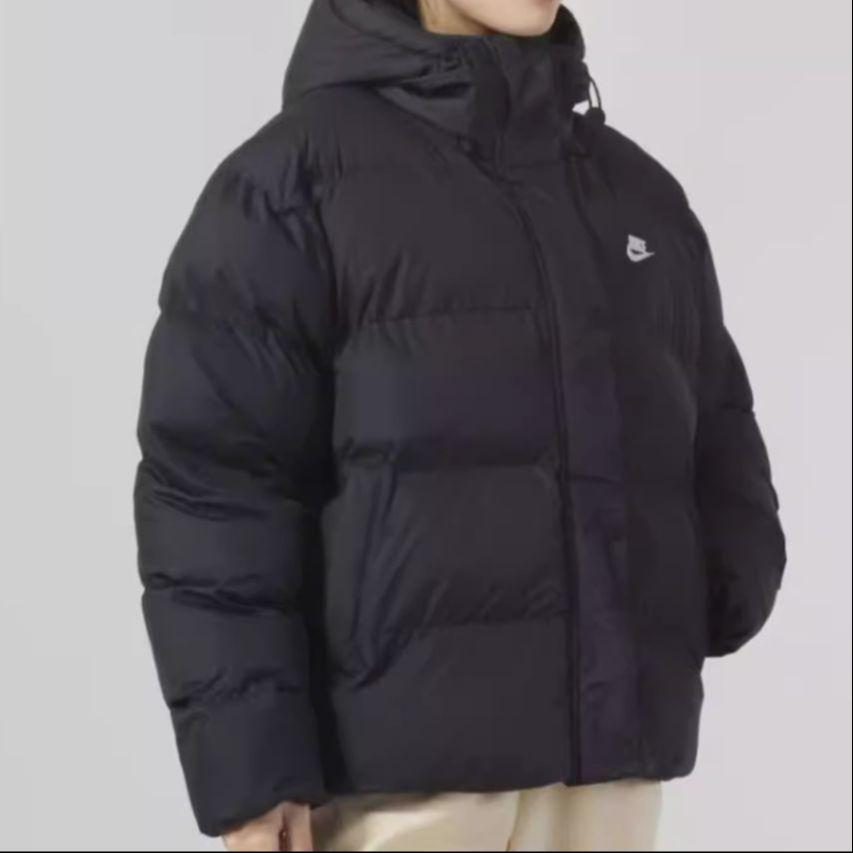 Nike Solid Color Windproof Warm Short Hooded Sports Puffer Jacket Women Jackets Black FD8291-010