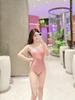 2026 Women's Pink Plaid Backless One-Piece Swimsuit - Cross Strap & Quick-Drying