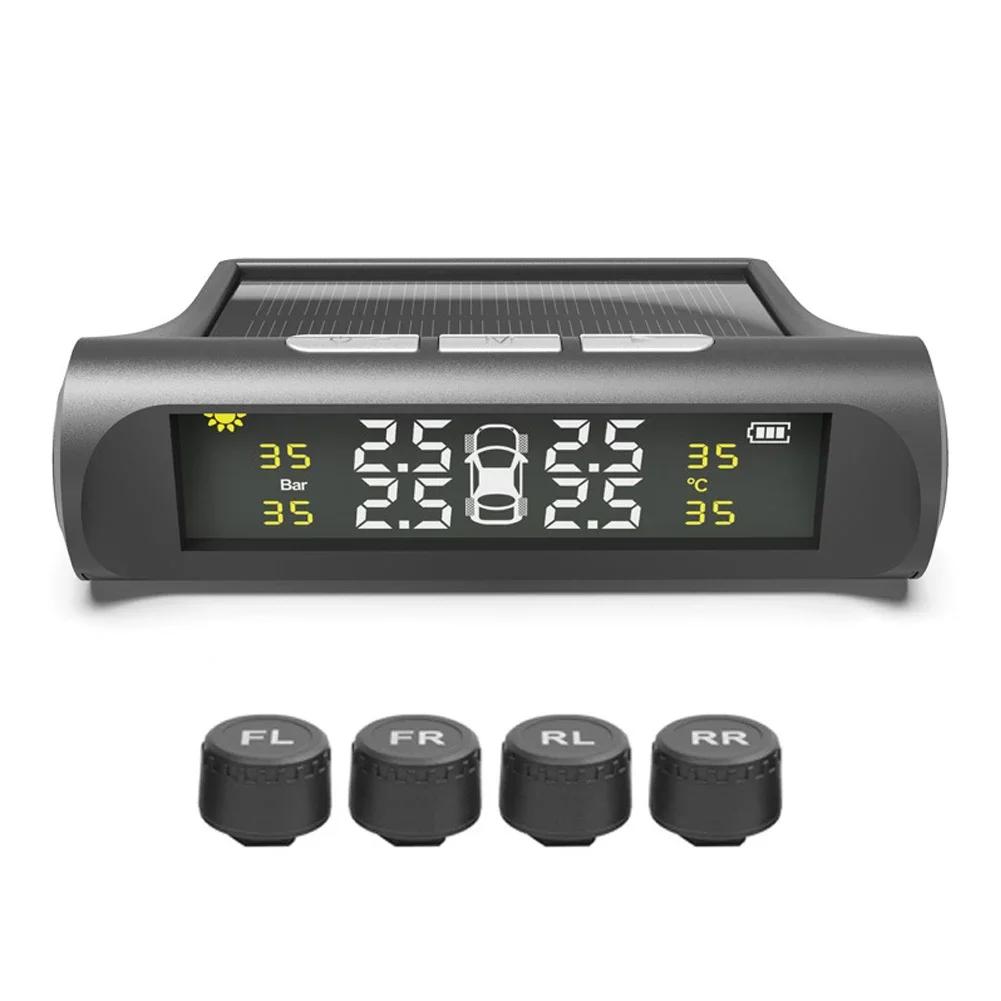 Digital LCD Display Universal Smart Car TPMS Tyre Pressure Monitoring System 4 Sensors Auto Security Alarm Solar Charging