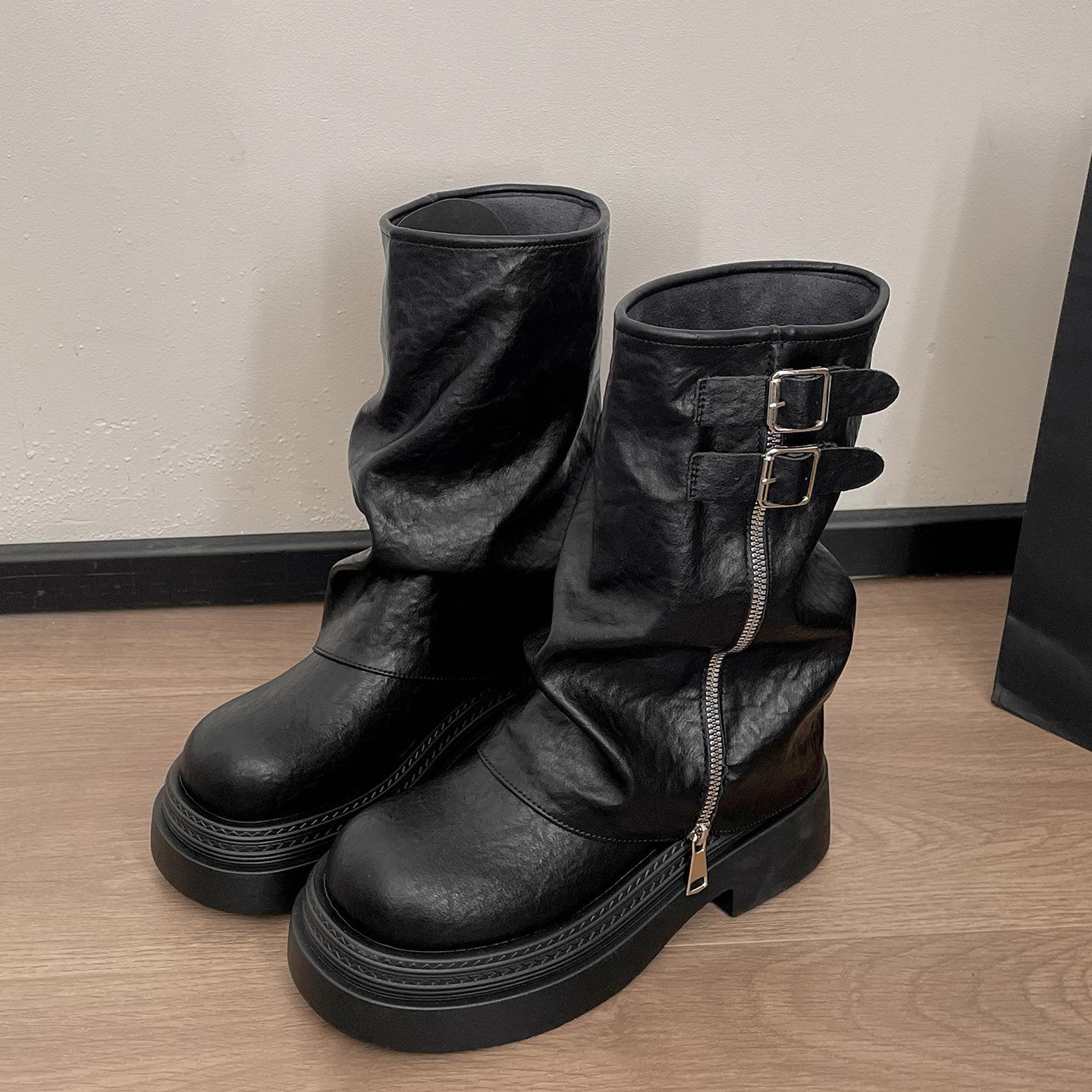 

Queen Fan Black British style thick-soled thick-heeled boots women s 2025 new autumn thin and heightened trouser boots 35 чёрный