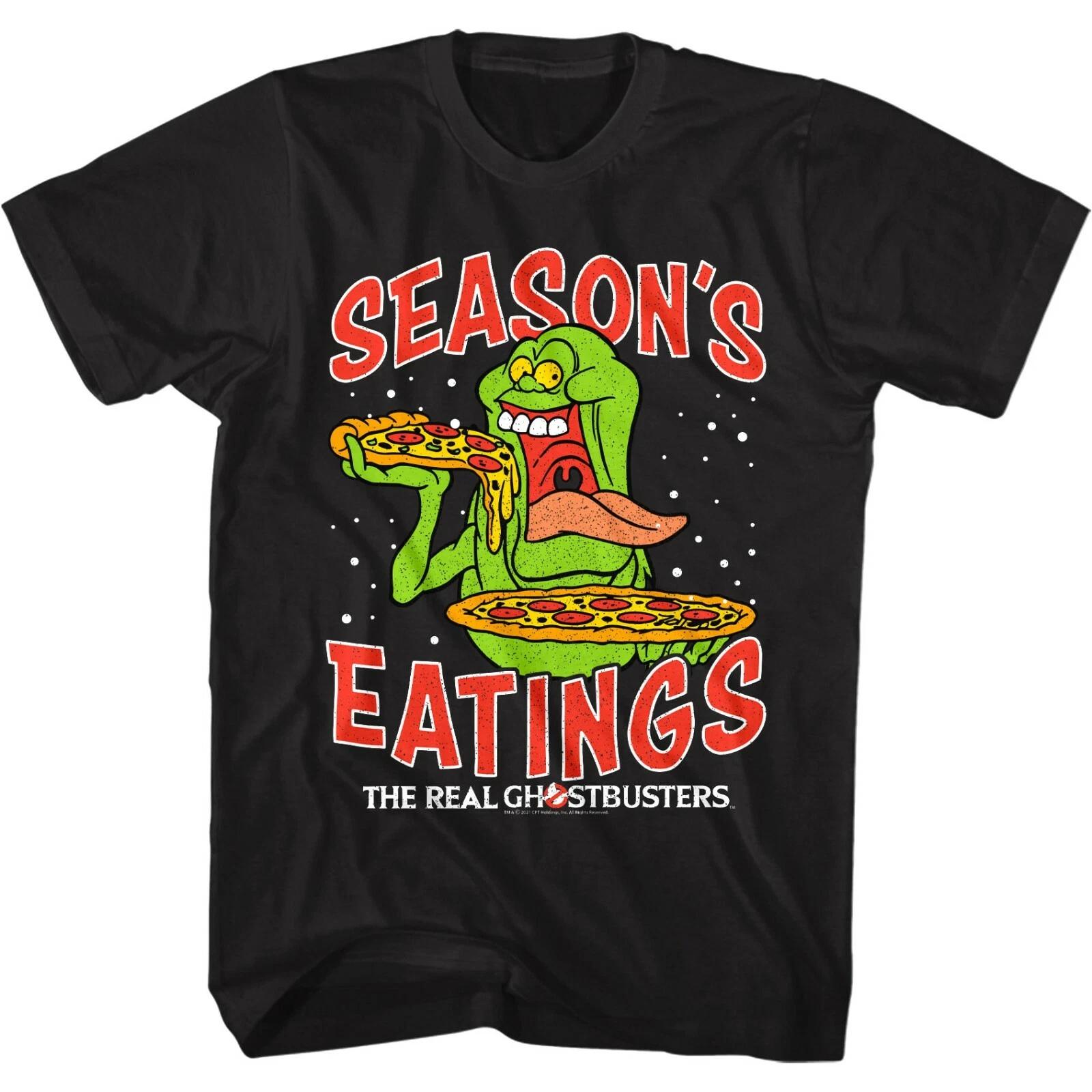 Ghostbusters Seasons Eatings Men s T Shirt Slimer Pizza Cartoon Ghost Christmas 4XL