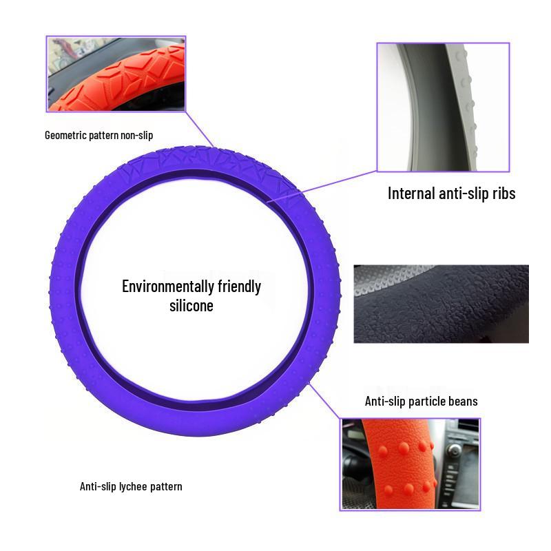 D-Shape Geometric Non-Slip Silicone Steering Wheel Cover with Sun Protection
