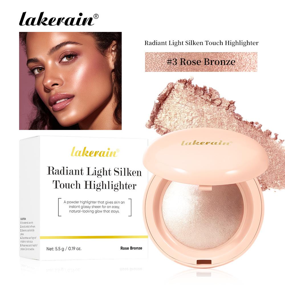 Radiant Light Silken Touch Highlighter, Baked Powder Luminous Glow Highlighter Makeup Palette with Mirror, 4 Buildable Shimmer Shades, Glass Skin