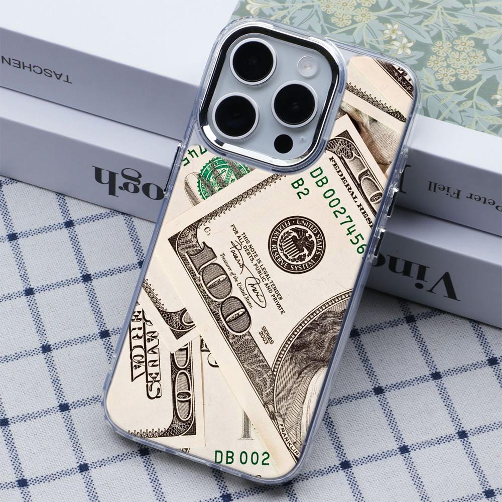 Dollar Stack Phone Case For Iphone 11 Pro Max 12 13 14 Plus 15 16 17 Air 17E 16E Funda Coque Phone Cover Sleek Metal Photo Frame