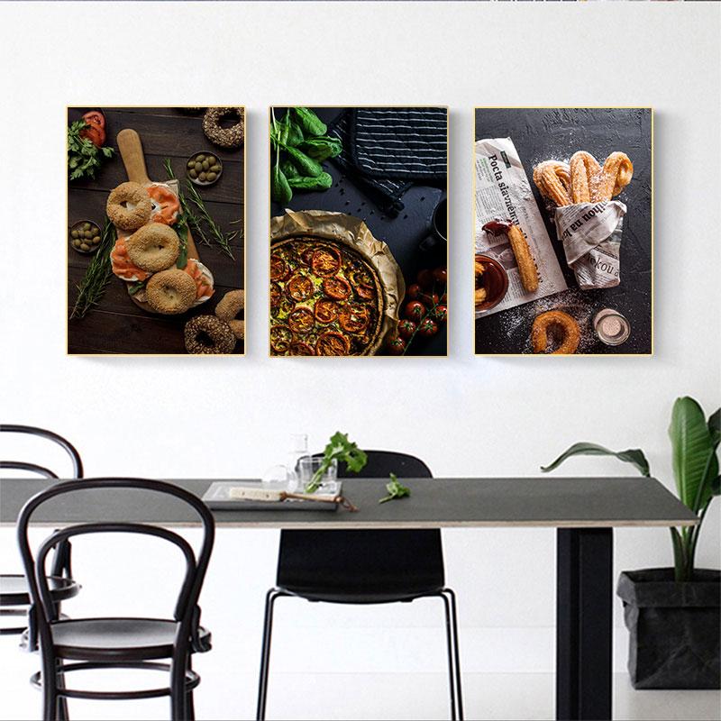 Nordic Tasty Food Lerretsplakater Kake Brødmaling Moderne plakattrykk Veggkunst Pictrue for Kitchen Cafe Restaurant Dekorasjon