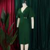 Women Fashion V Neck Puff Sleeve Solid High Waist Slit Bodycon Midi Dress