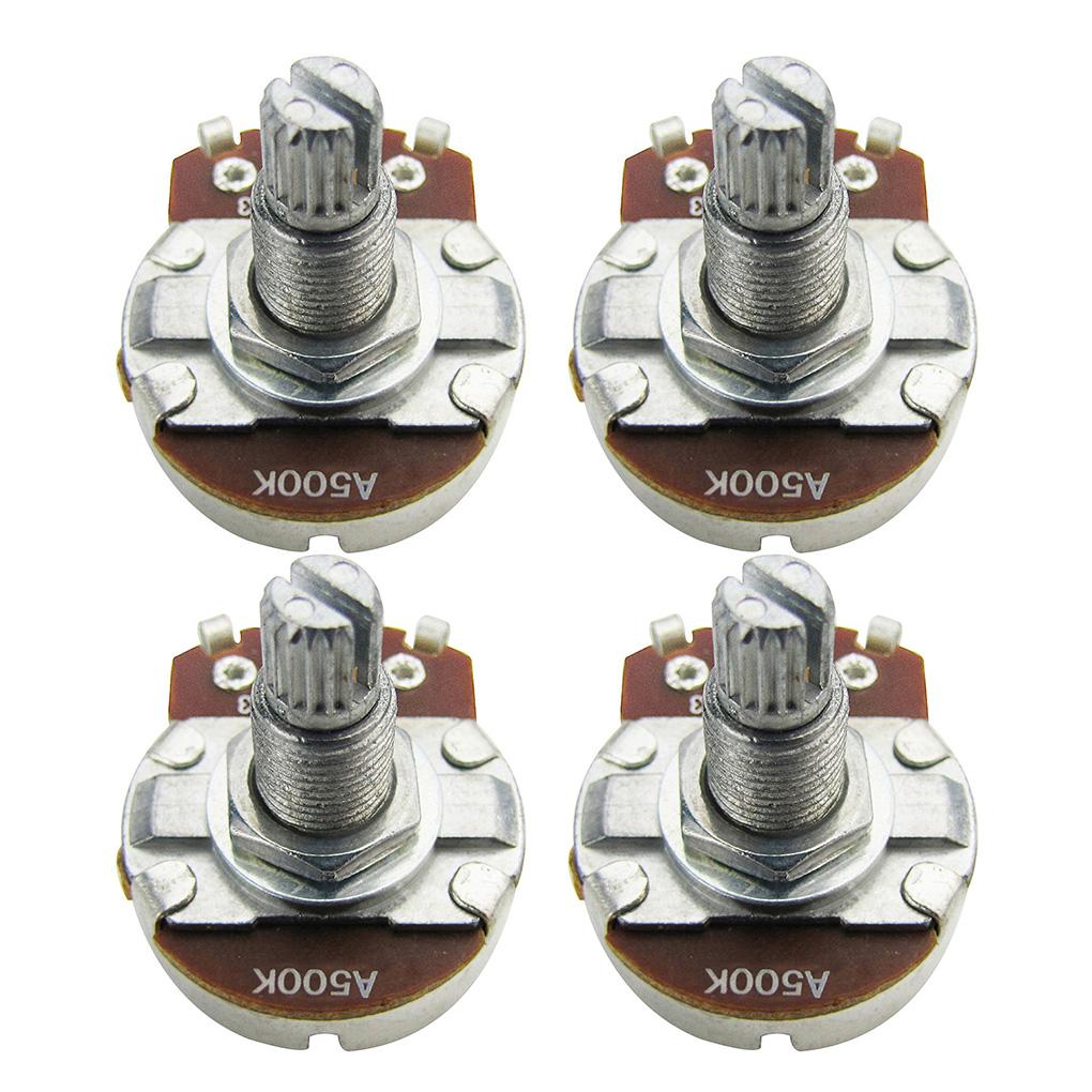 FLEOR 4PCS Guitar Potentiometers Volume Tone 18-spline Pots A250K/ B250K/ A500K/ B500K Long / Short Shaft Choose Guitar Parts