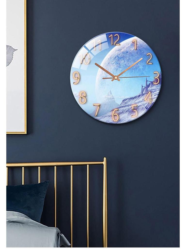 Modern European Silent Quartz Wall Clock - 30cm Glass Design for Living Room or Bedroom