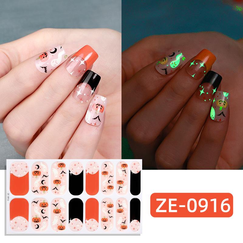 New Luminous Halloween Nail Art Sticker 16 Nail Oil Film Nail Sticker European and American Dark Nail Art Sticker