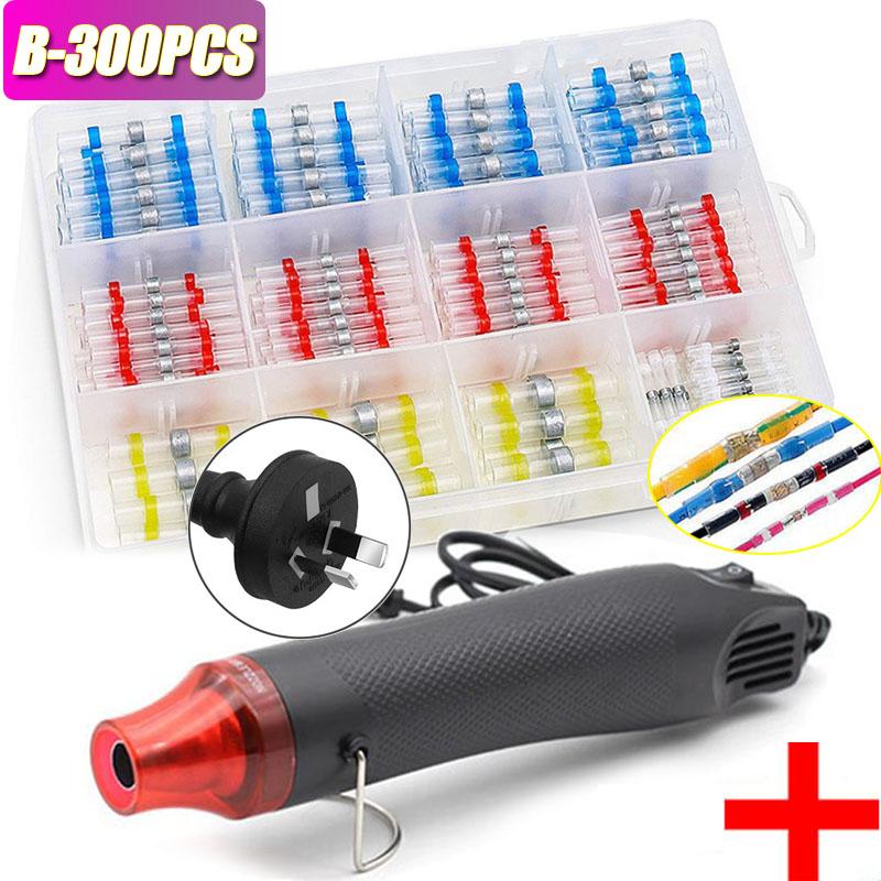 100/800PCS Solder Seal Wire Connectors Heat Shrink Solder Butt Connectors Kit Automotive Marine Insulated with 300W Hot Air Gun