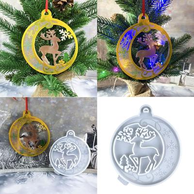 Moule Ornement Arbre de Noël Créatif Forme de Cerf Pendentif Rond Moule en Silicone Accessoires à Suspendre Moule Résine Époxy