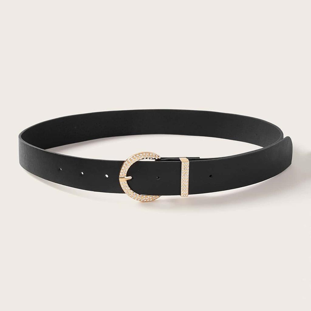 New Buckle Ring Diamond Buckle Black Fresh Sweet Belt Simple Fashionable Versatile Belt