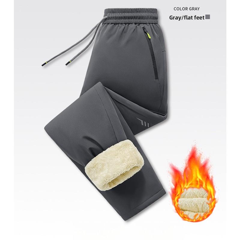 Winter Fleece-Lined Thickened Men's Casual Pants Windproof Warm Jogger Pants Loose Lamb Wool Cold-Proof Cotton Pants