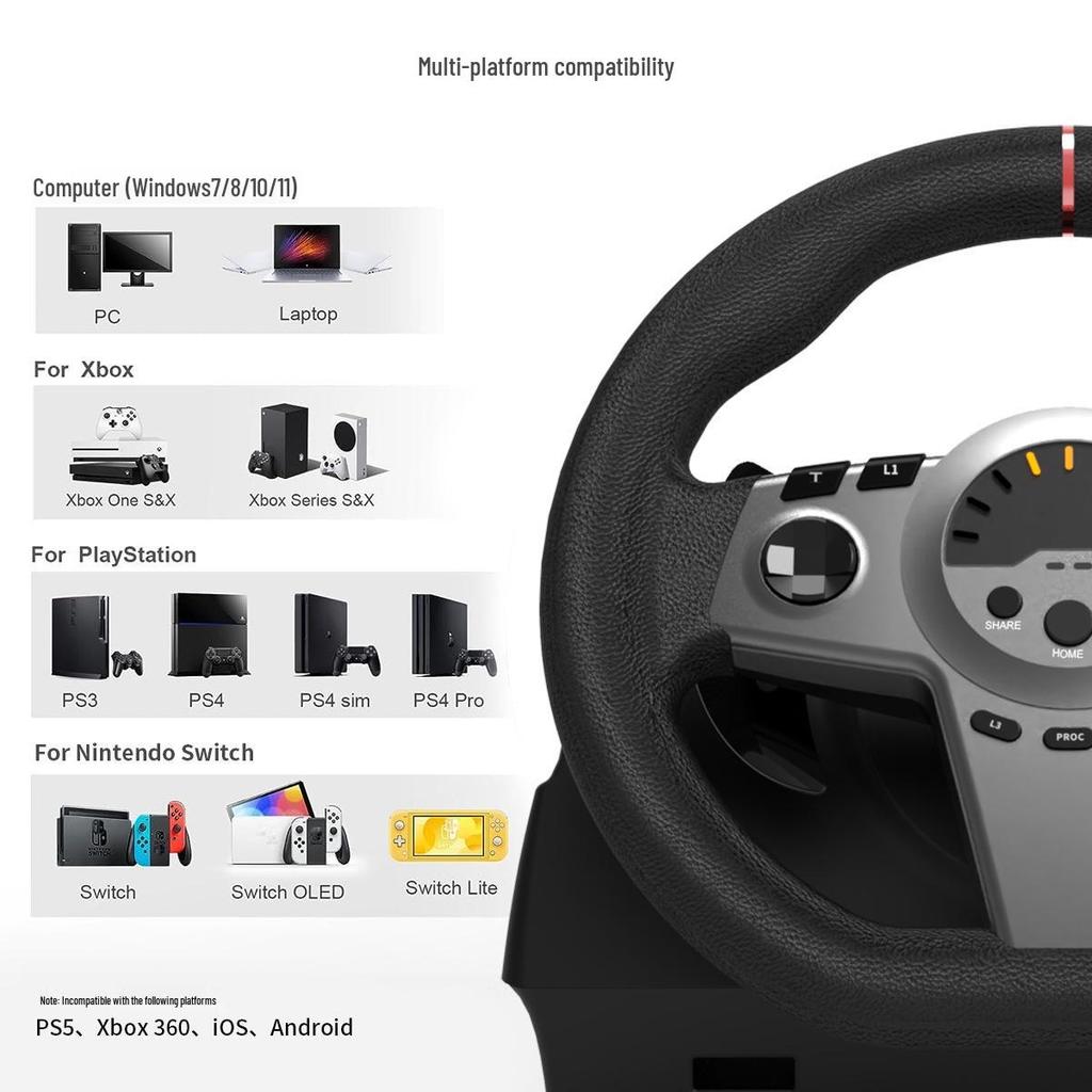 Steering Wheel for PC Racing with PS4/Xbox Series X Compatibility, Includes Three-Pedal Shifter