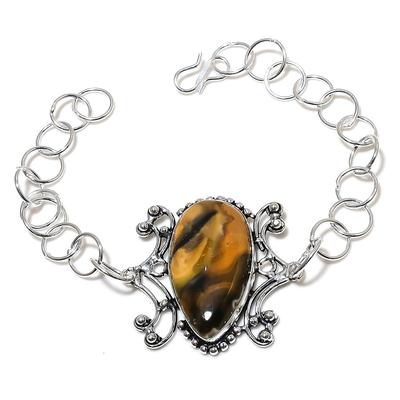 Natürlicher Federachat-Edelstein, handgefertigt, 925er Sterlingsilber, Armband, 17,8–20,3 cm, a2S63