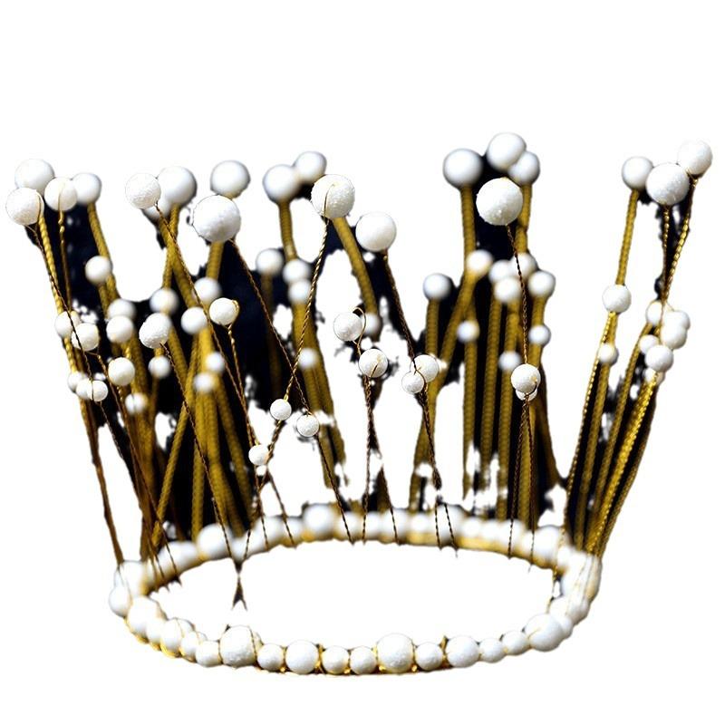 Crown Cake Decoration Highlight Seaweed Pearl Baking Round Tiara Birthday Party Accessories Hair Accessories Bridal