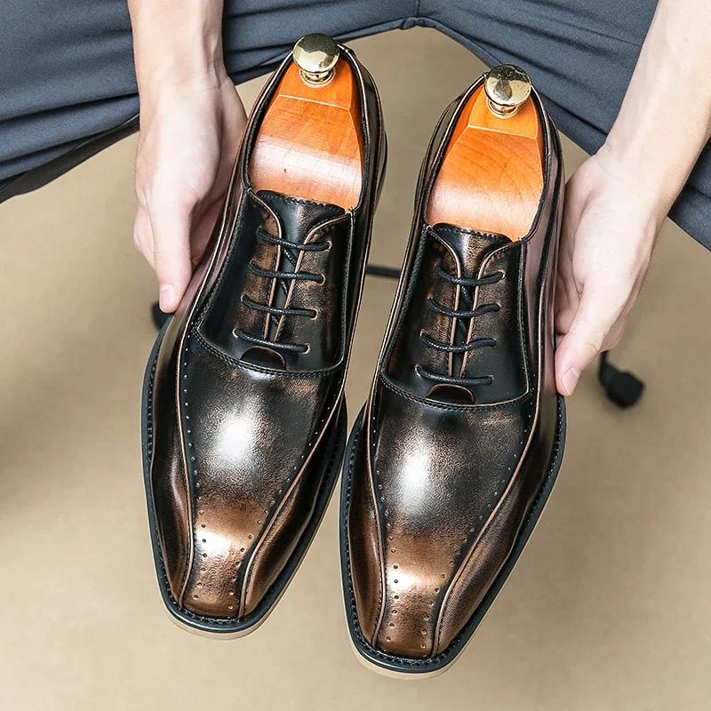 British Style Point-toe Men's Business Leather Shoes Fashion Lace-up Formal Dress Shoes Men Office Gentleman Shoes 2024