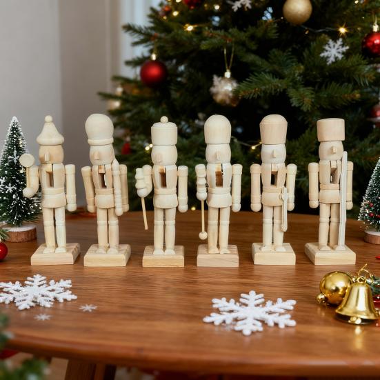 6Pcs Unfinished Christmas Nutcrackers 5 Inch Wooden Nutcracker Figurines DIY Nutcracker Soldier Figures Xmas Craft Project for Holiday Decorations