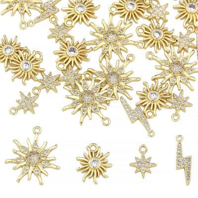 Copper Zircon Sun Lightning Charms Pendants for Necklace Earring Bracelet Making