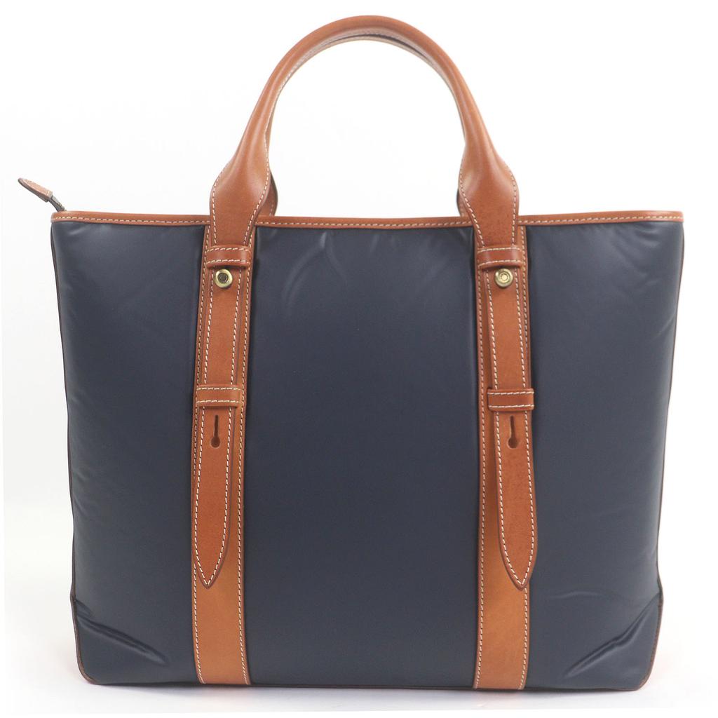 Excellent HUNTING WORLD Tote Bag Logo Patch Navy Brown Battling Cross Mens Used