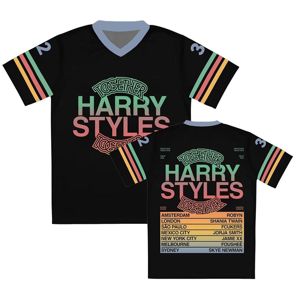 MDHAO xin nan zhuang  3D txu HarryStyles Together Tour 2026 Jersey Korte Mouw V-hals Heren Dames T-shirt Casual Zomer Ontwerp 3D Print T-shirt Mannen Nieuwe Tops 4XL