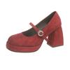 Fashion Crystal Suede Women High Heels Shoes 2025 Autumn Shallow Chunky Pumps Elegant Comfort Mary Janes Shoes Dress Chaussures Femme