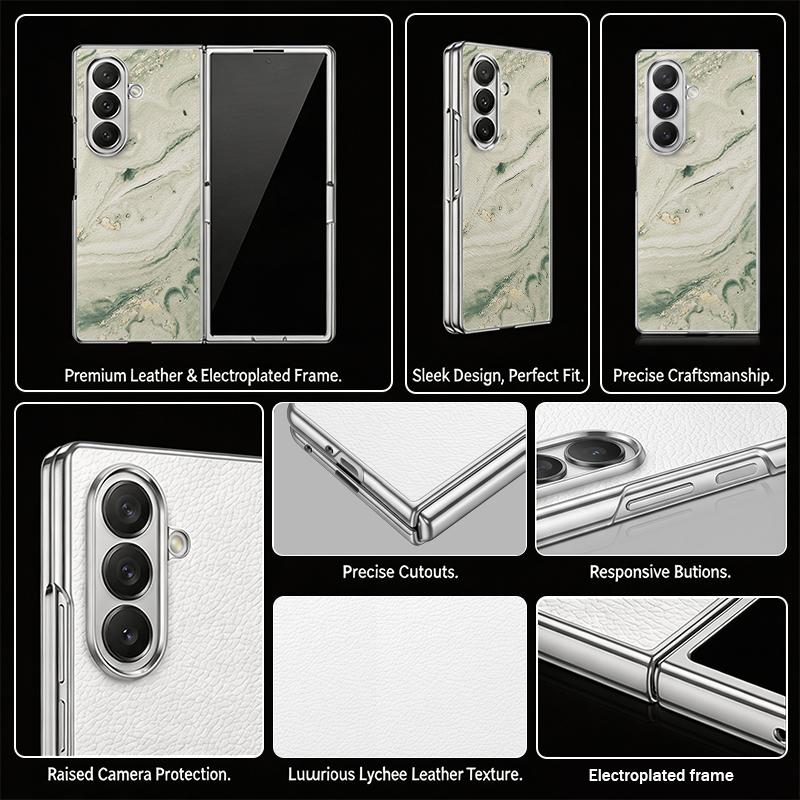 Geometric Marble Case For Samsung Z Fold 8 Ultra 7 6 5 Luxury Plating Leather Skin Hard Phone Cover For Galaxy Z Fold8 Fold7 Fold6
