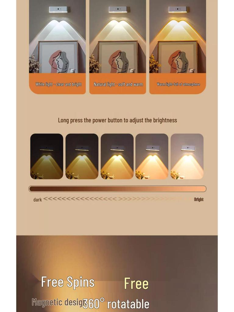 Wireless Rechargeable Magnetic Bedside Lamp with Remote Control and Sensor