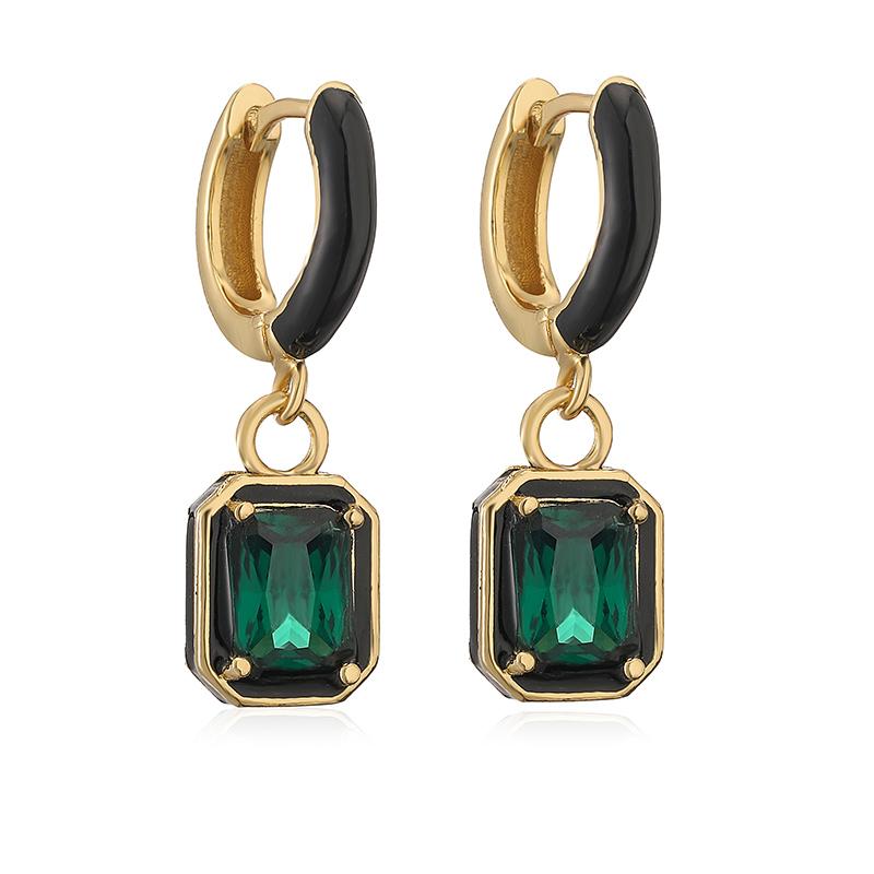 HECHENG, Rainbow Colorful Enamel Hoop Earrings Charm Luxury Rectangle Zirconia Ear Buckles For Women Zircon