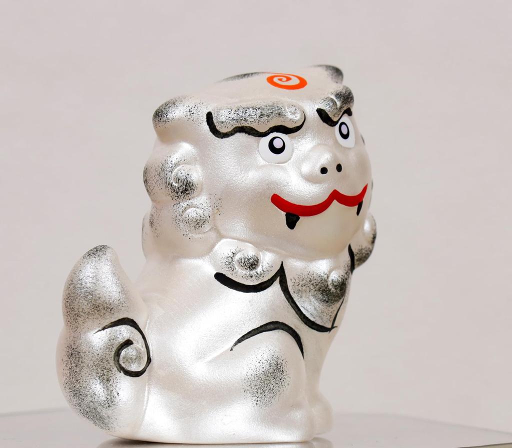 Yakushigama Shisa Gold and Lucky Ceramic 7cm Auspicious Protection Against Good Fortune Lucky Charm Set, Silver, Glazed, Charm, Ornament, Tall, Item,