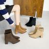 Small High-heeled Boots French Thin Boots Heightening Women's Boots 2025 New Autumn and Winter Suede Short Boots Women's Thick Heels