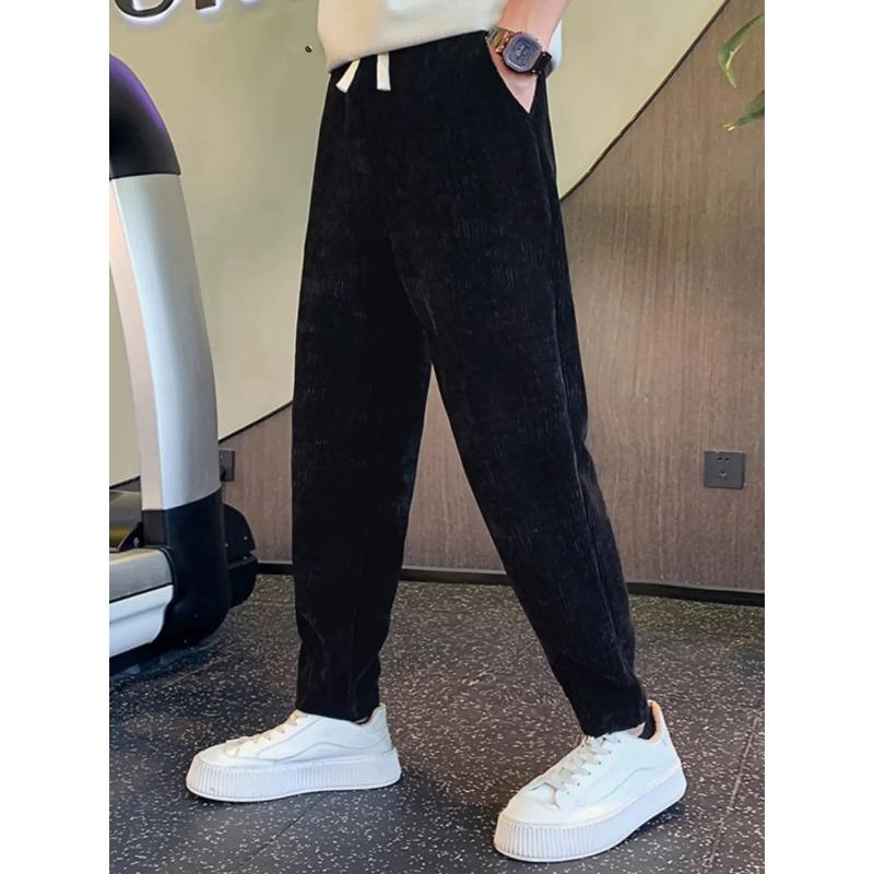 Autumn Winter Straight Casual Loose Foot Sports Pants Men's Solid Color Elastic High Waist Trousers