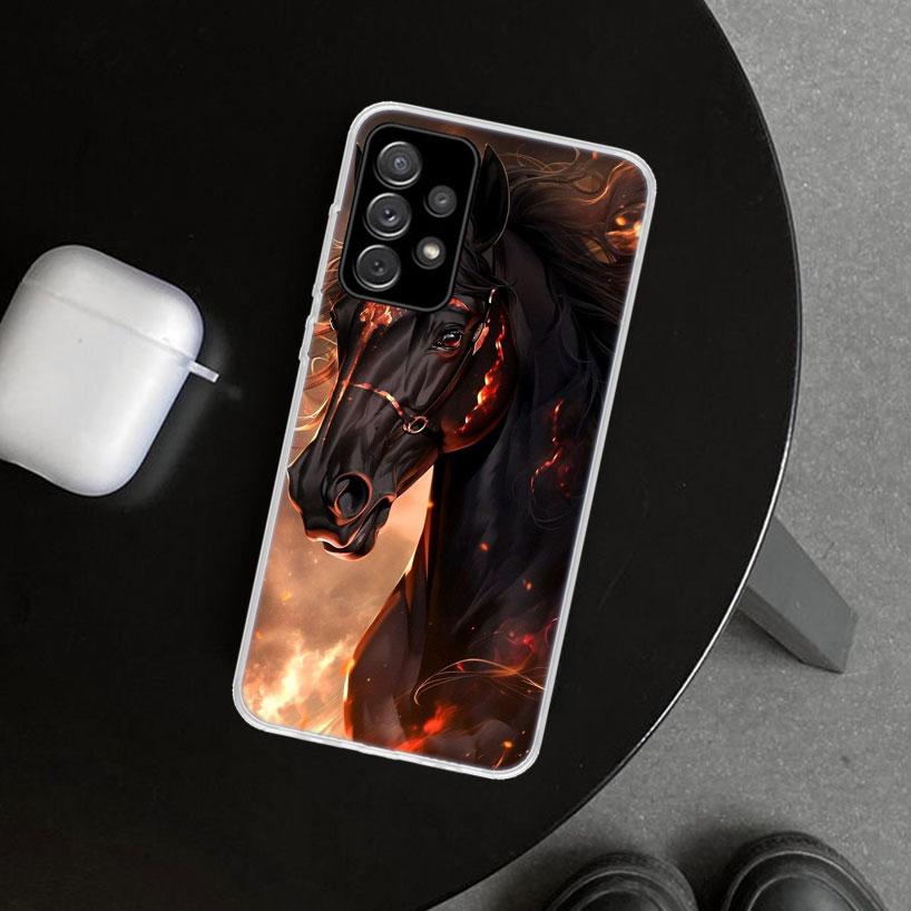 Animal Black Horse Phone Case for Samsung Galaxy A17 A16 A26 A36 A56 A57 A37 A15 A25 A35 A55 A14 A24 A34 A54 A13 A23 A33 A53 Gal