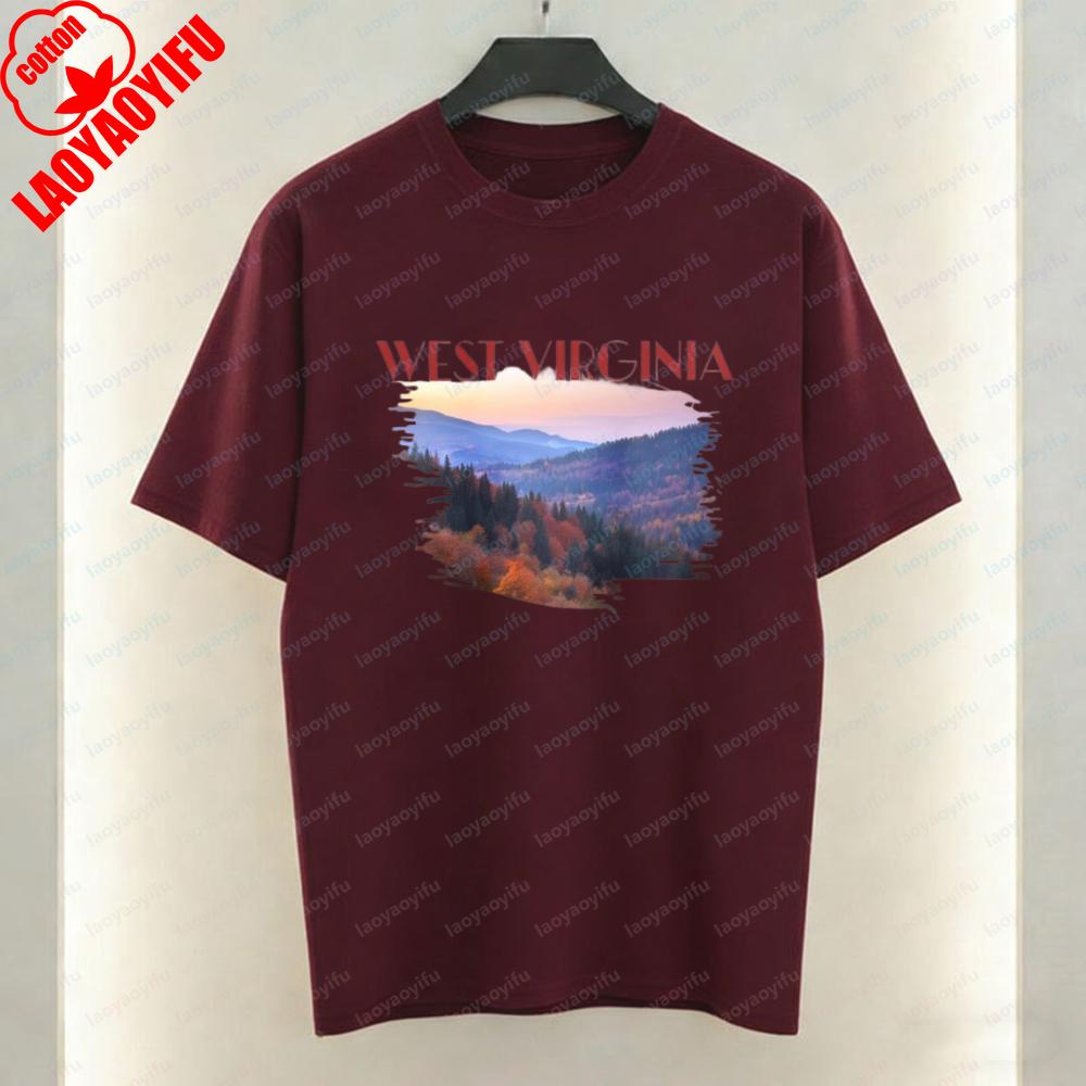 West Virginia Nature Unisex Cotton Tee Appalachian Mountain View Graphic TShirt for Unisex Summer Soft Breathable Casual Attire