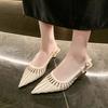 Fashion Retro Women Shoes Summer High Heels Sexy Pump Pointed Wedge 2025 Sandals Ladies Crossdressers Toe Beige Latest Closed African