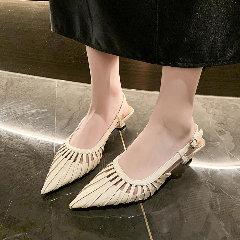 Fashion Retro Women Shoes Summer High Heels Sexy Pump Pointed Wedge 2025 Sandals Ladies Crossdressers Toe Beige Latest Closed African