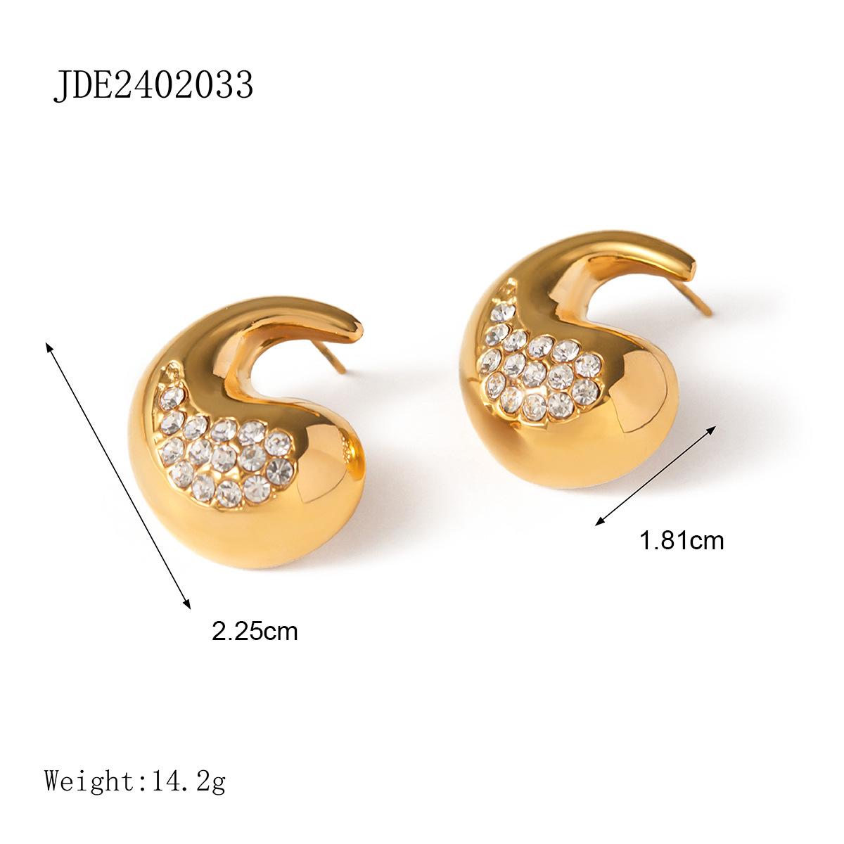 JD designer! 18k gold stainless + diamond/water drop-shaped diamond-encrusted earrings, European and American ins simple and cold wind earrings.