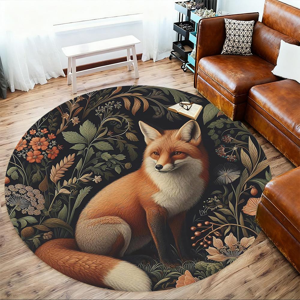 1pc fox floral Round Chair mat Area Rug - Non-Slip, Floor Mat for Office, Bedroom, and Indoor Decor c1118185