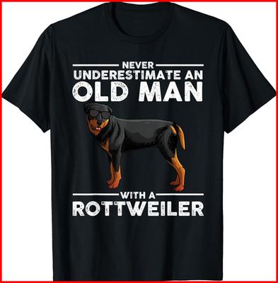 Rottweiler Unterschätze Niemals Einen Alten Mann Mit Rottweiler Schwarzes T-Shirt S-3XL
