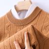 Golden Chrysanthemum Men's 100% Wool Round Neck Cable Knit Sweater