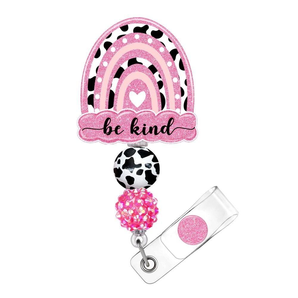 

Be Kind Badge Reel Pink Alligator Clip Durable Id Card Holder Office