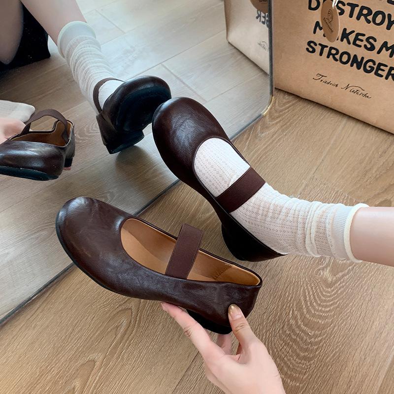 

With skirt soft-soled single shoes French temperament ballet Mary Jane women s shoes 2025 spring and autumn casual versatile small leather shoes 40 коричневый