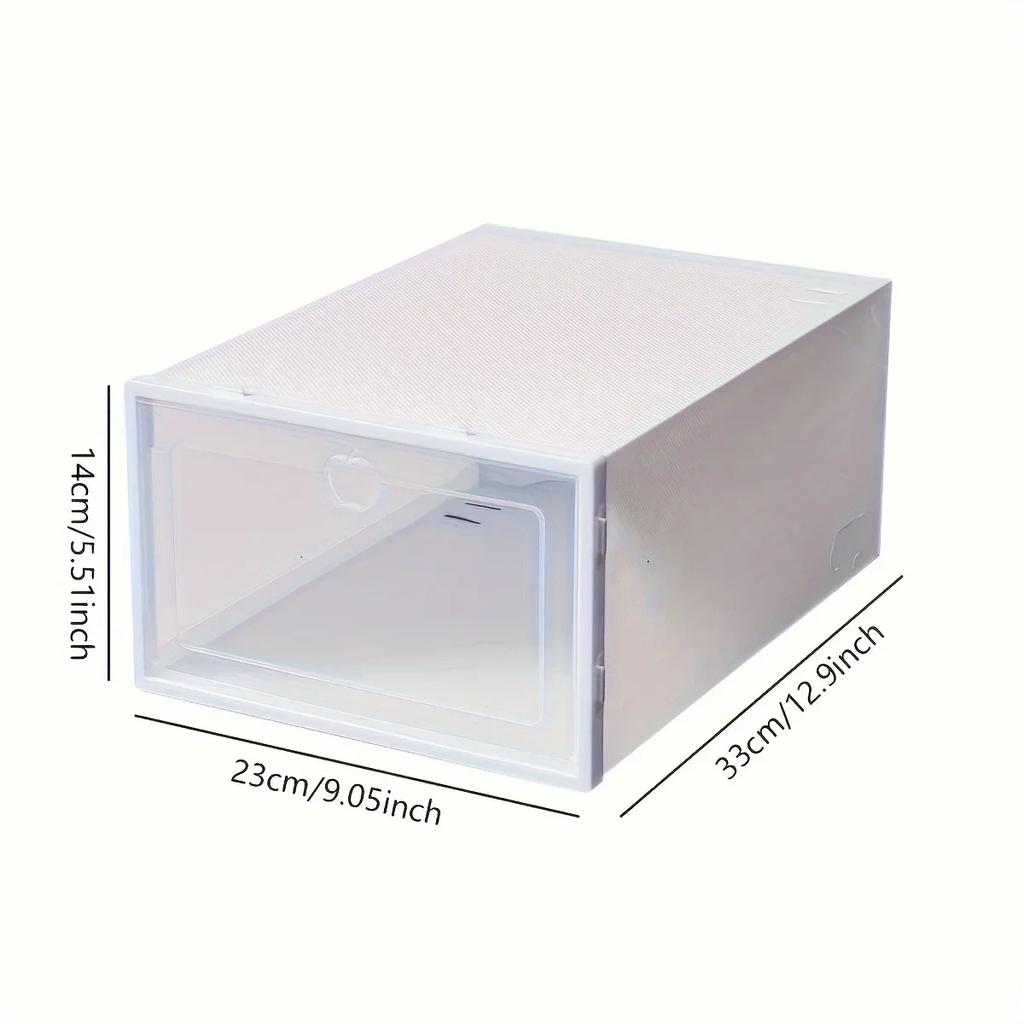 Transparent plastic shoe box with flip cover, stackable and waterproof shoe storage, durable transparent design