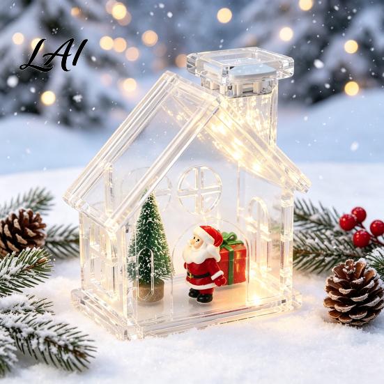 Customizable Gift for Kids Clear Acrylic House Ornament DIY Fillable Christmas with Light Crafting Supplies Rechargeable Lighted Table Centerpiece