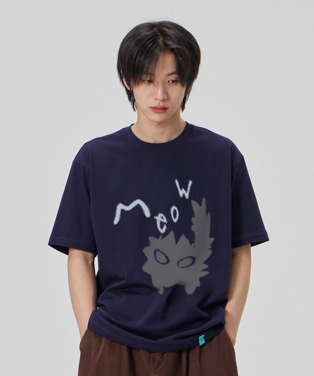 Astral Projection [Miyu Cat] Cotton Loose Fit Short Sleeve T-Shirt_Space Navy L