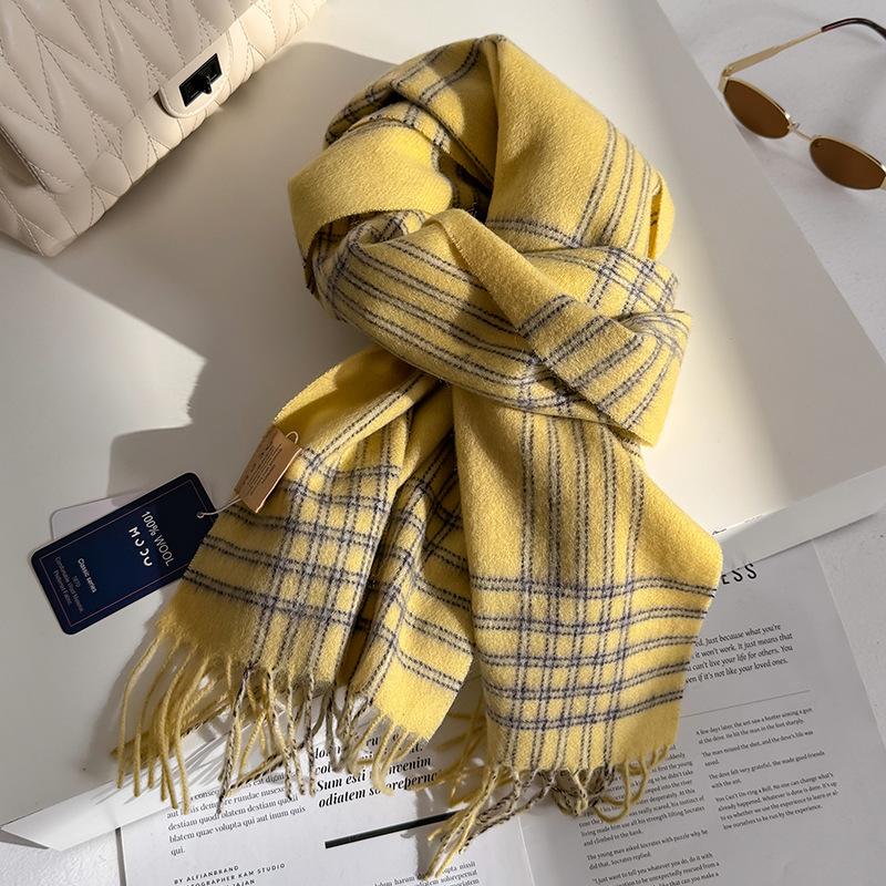 Wool Scarf For Women Fashion Winter Vintage Preppy Style Plaid Scarves Wraps Pashmina Foulard Bufanda Shawl Christmas Gift