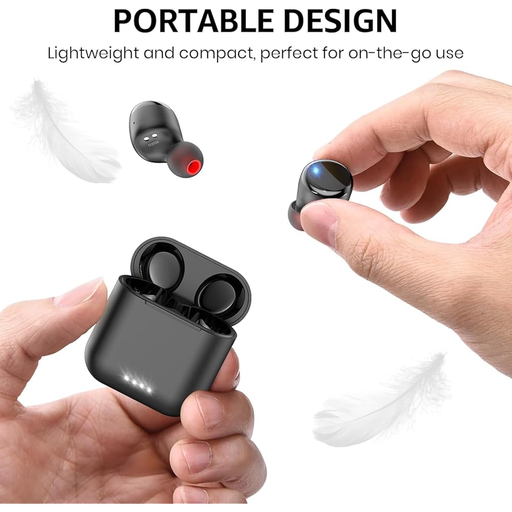 TOZO T6 Earphones Bluetooth Wireless Earphones, Mid-Low Frequencies, Warm Sound Quality, Compact, Lightweight, Comfortable, Built-in Microphone, AI No